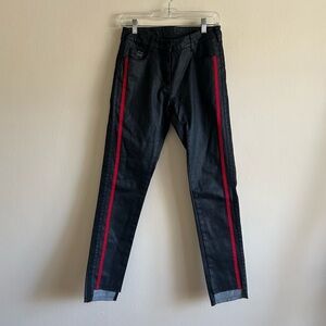 Scuderia Ferrari Black Coated Jeans Red Stripe Size 40